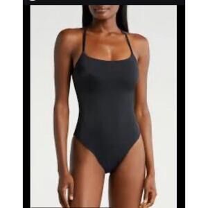 Andie The Fiji Lace Up Back One Piece Swimsuit Size Medium Black